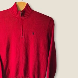 Polo Ralph Lauren Men's Red 100% Cotton Quarter Zip Sweater XL